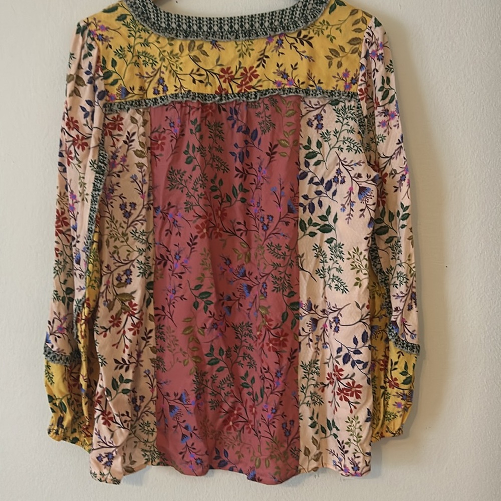 Sundance Floral Patterned Ruffle Color Block Top - Picture 5 of 5